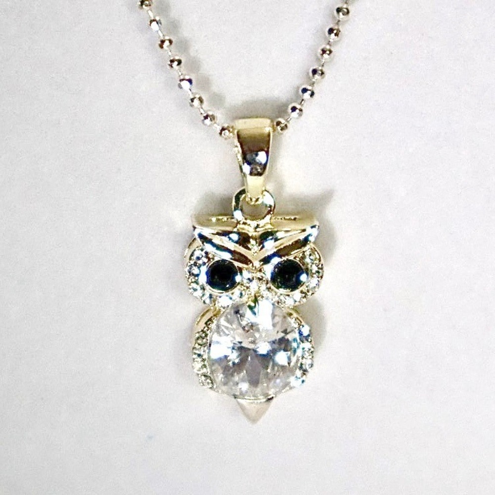 New Swarovski Crystal Owl Pendant Necklace Silver Plated Adjustable 18-21" Chain